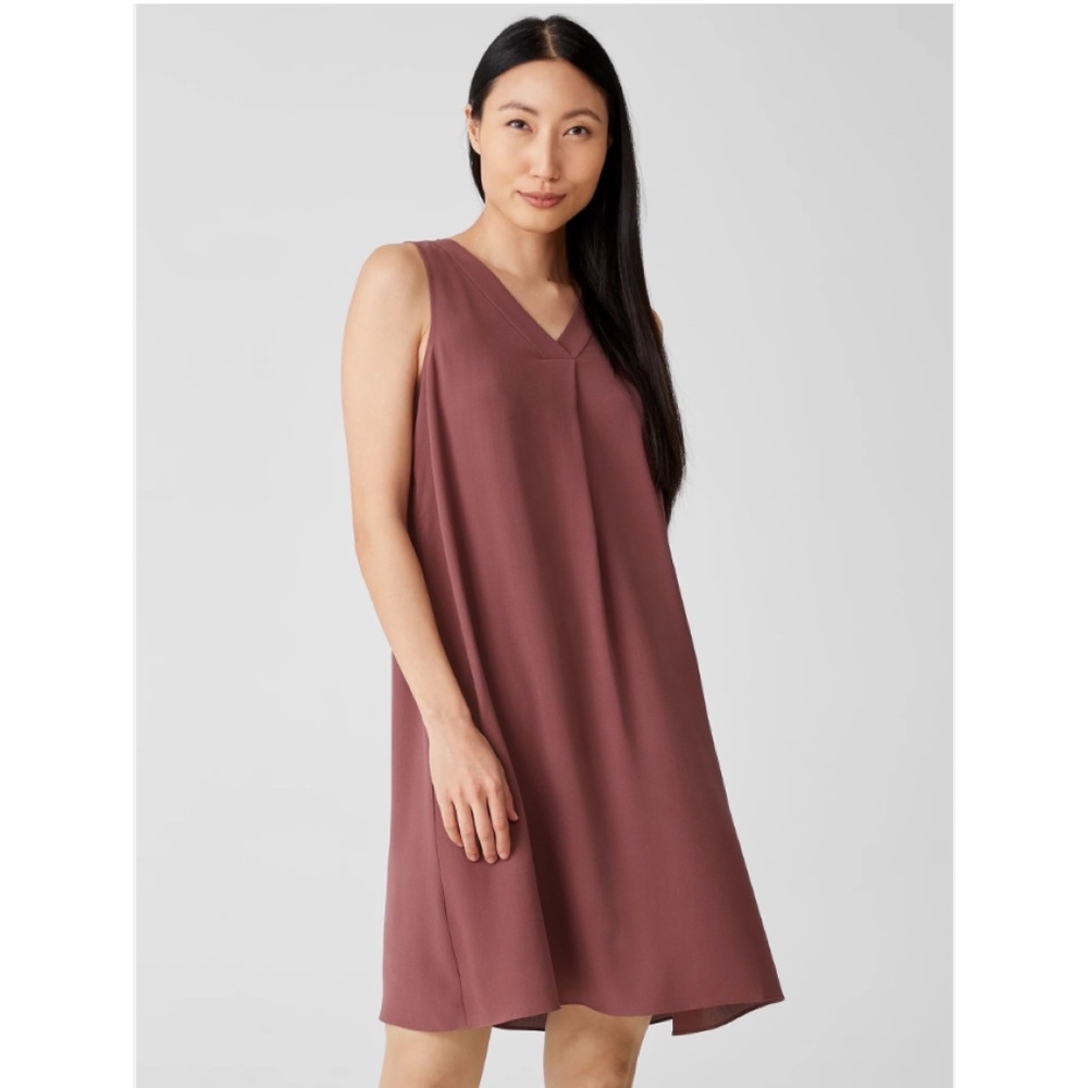 EILEEN FISHER Silk Georgette Crepe Pleated Dress, Size Large, NWT